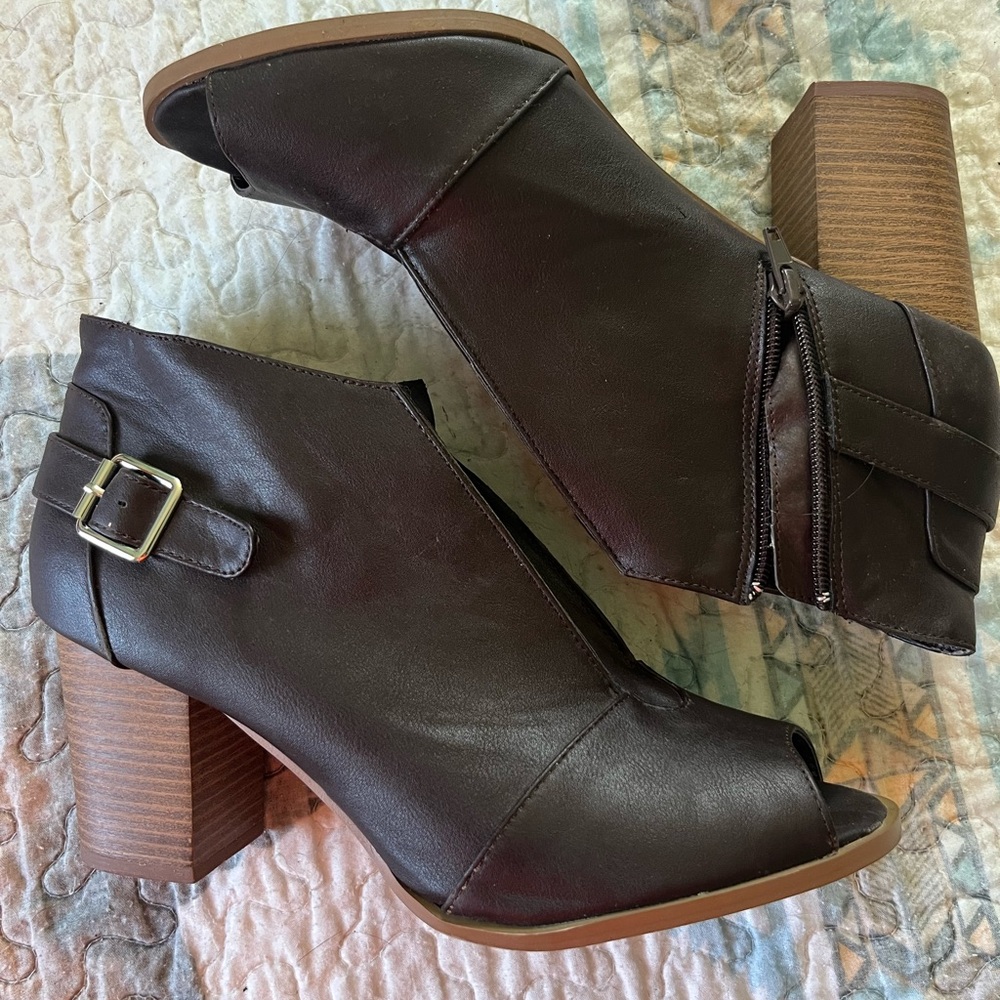 Brown Peep-Toe Ankle Boots